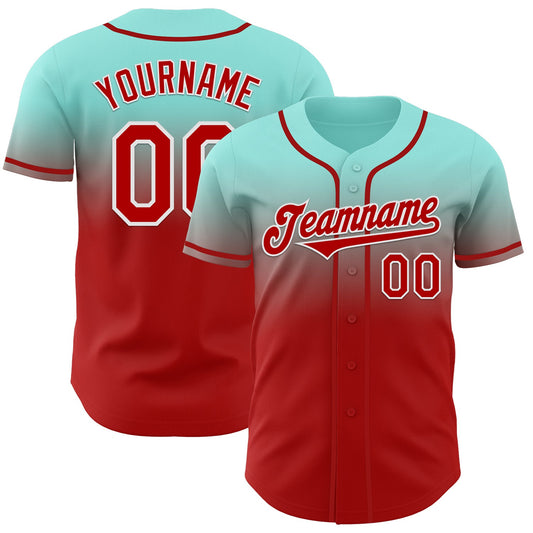 Custom Ice Blue Red-White Authentic Fade Fashion Baseball Jersey - Main View