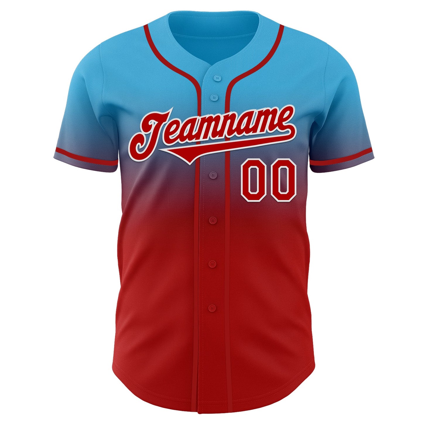 Custom Sky Blue Red-White Authentic Fade Fashion Baseball Jersey view 2