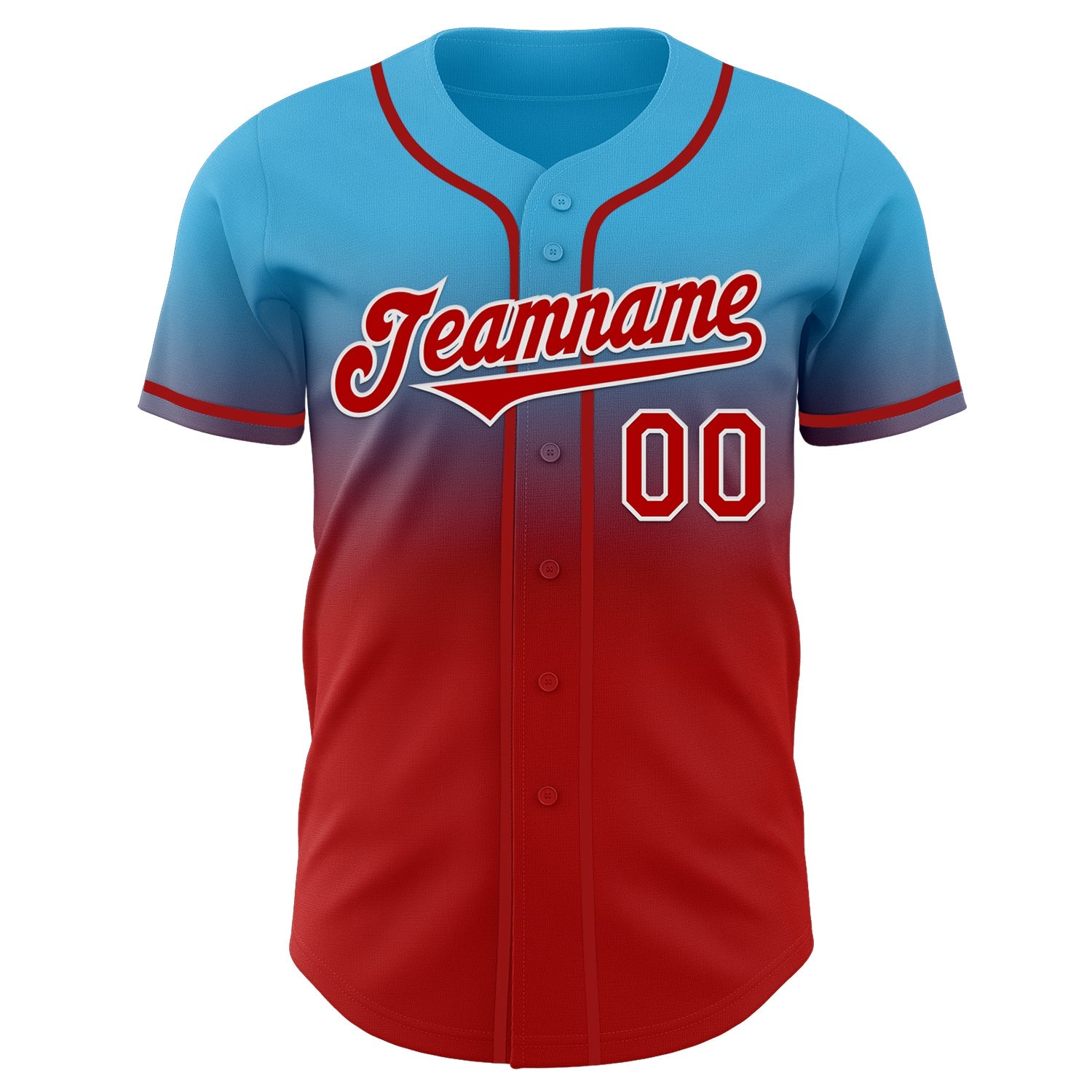 Custom Sky Blue Red-White Authentic Fade Fashion Baseball Jersey view 2