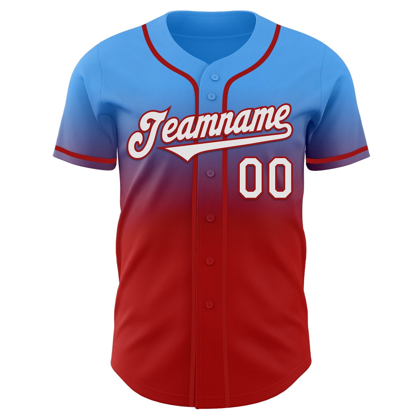 Custom Electric Blue White-Red Authentic Fade Fashion Baseball Jersey view 2