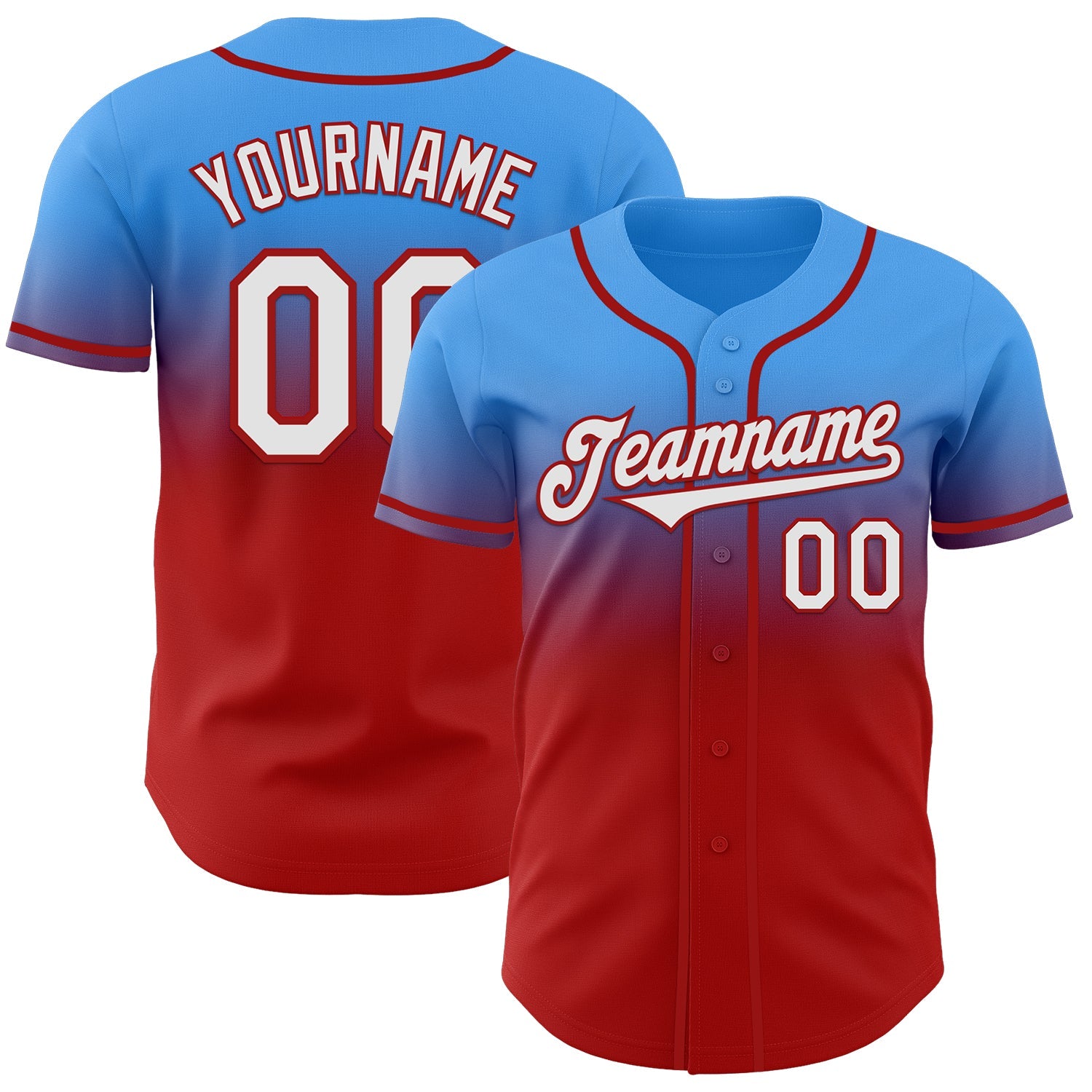 Custom Electric Blue White-Red Authentic Fade Fashion Baseball Jersey - Main View
