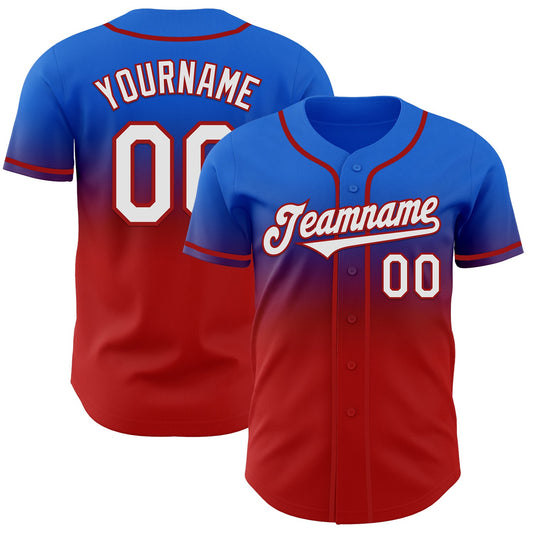 Custom Thunder Blue White-Red Authentic Fade Fashion Baseball Jersey - Main View