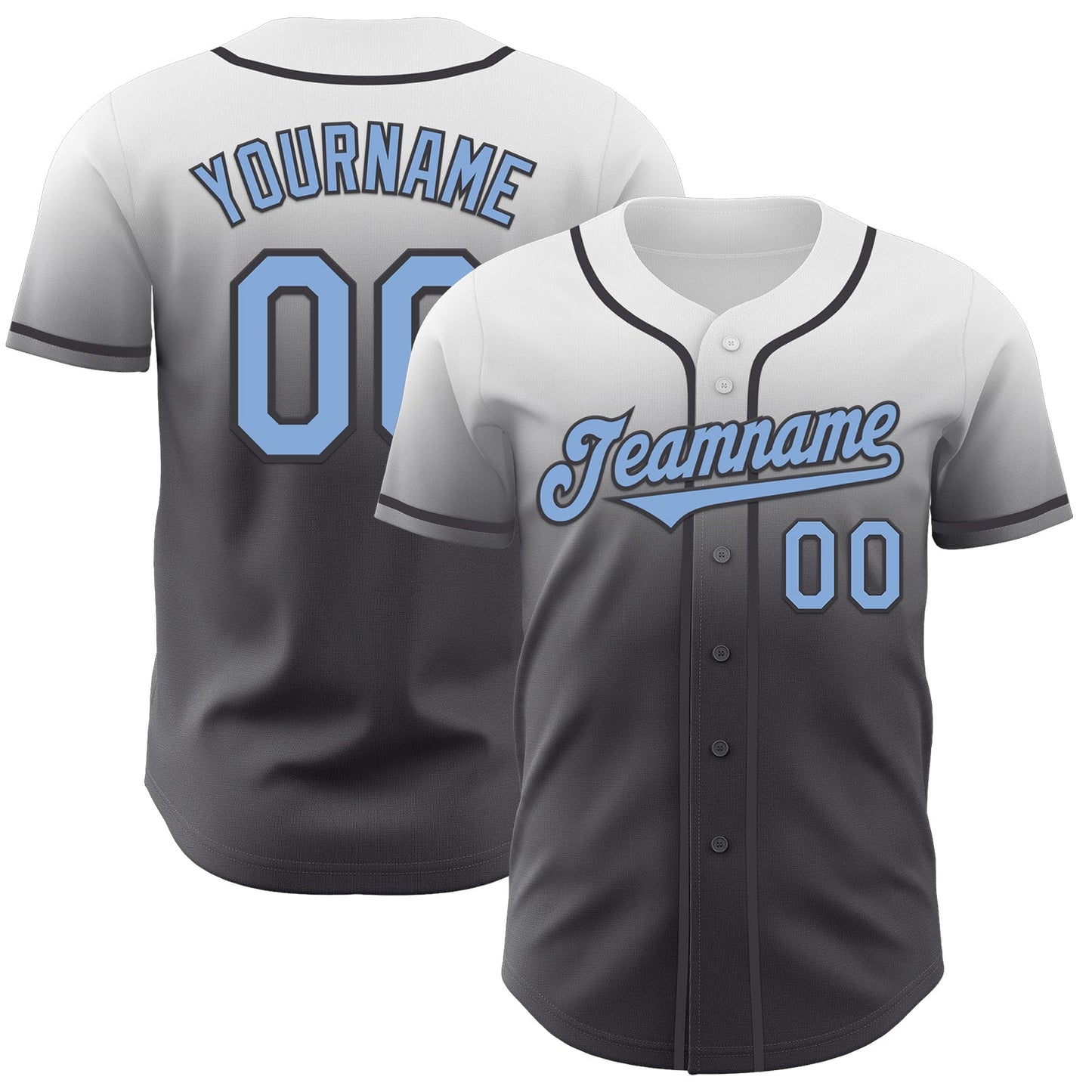 Custom White Light Blue-Steel Gray Authentic Fade Fashion Baseball Jersey - Main View