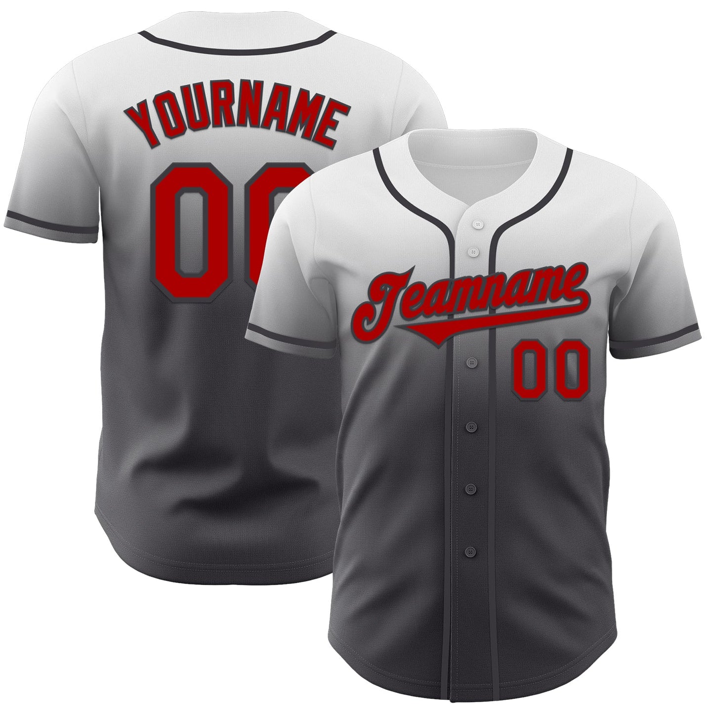 Custom White Red-Steel Gray Authentic Fade Fashion Baseball Jersey - Main View