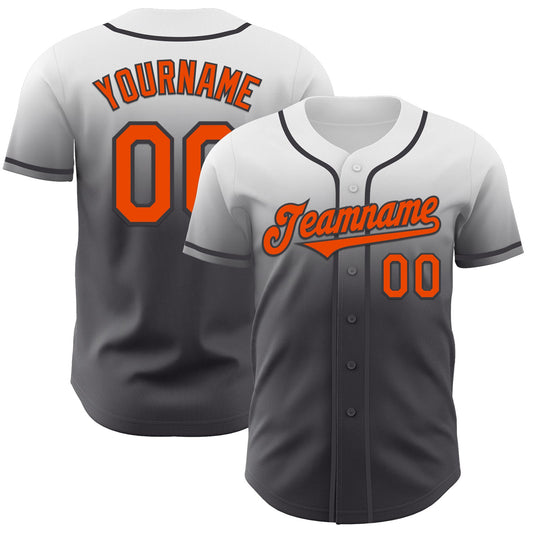 Custom White Orange-Steel Gray Authentic Fade Fashion Baseball Jersey - Main View