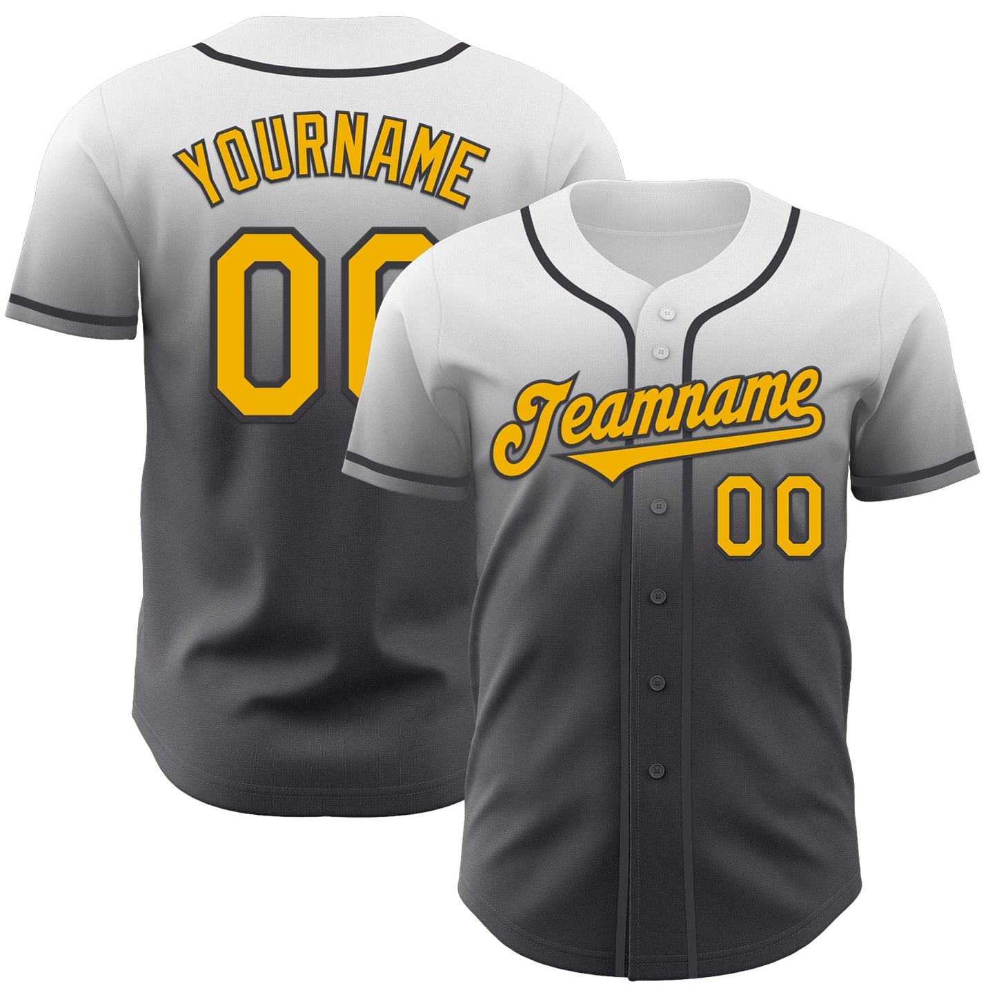 Custom White Gold-Steel Gray Authentic Fade Fashion Baseball Jersey - Main View