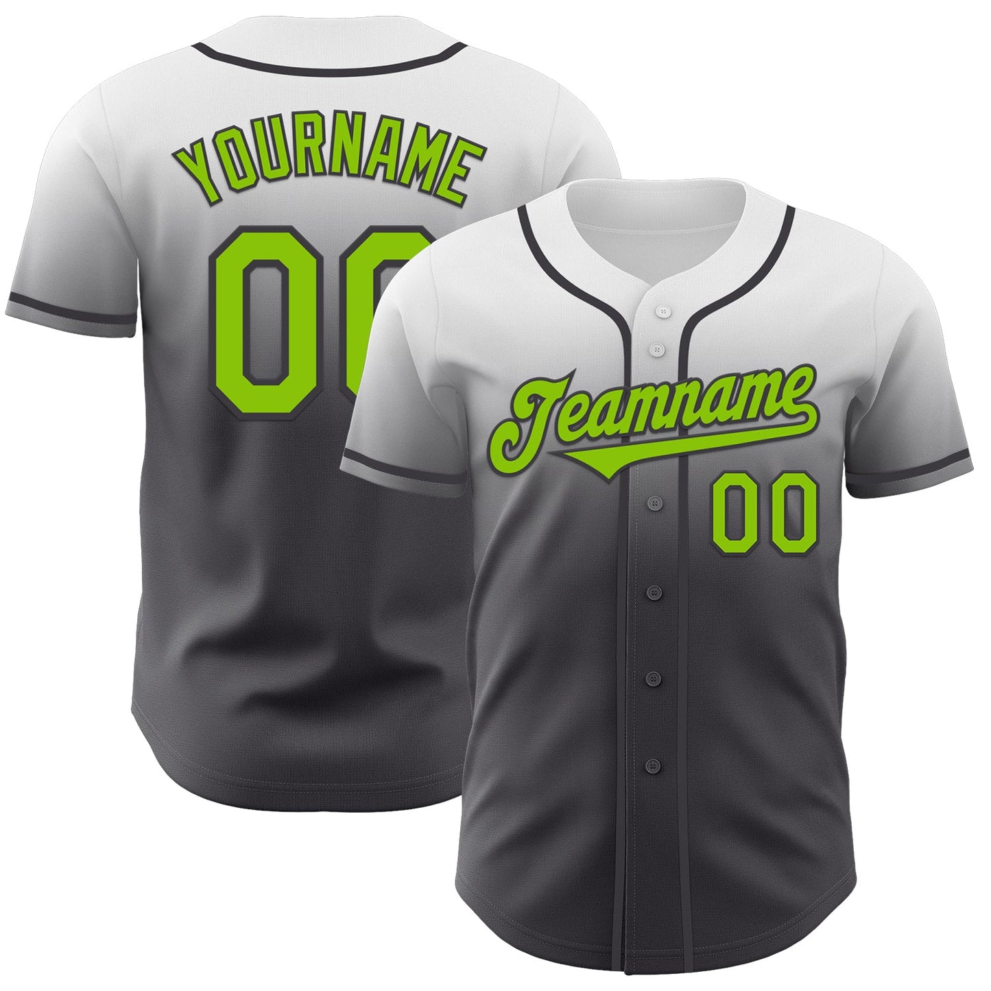 Custom White Neon Green-Steel Gray Authentic Fade Fashion Baseball Jersey - Main View