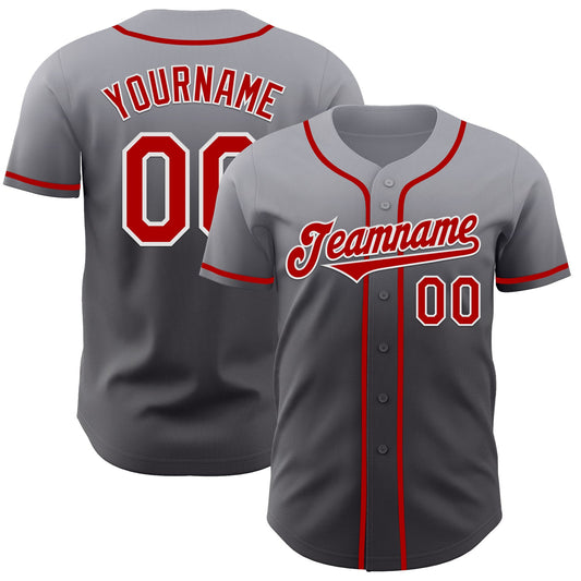 Custom Gray Red Steel Gray-White Authentic Fade Fashion Baseball Jersey - Main View