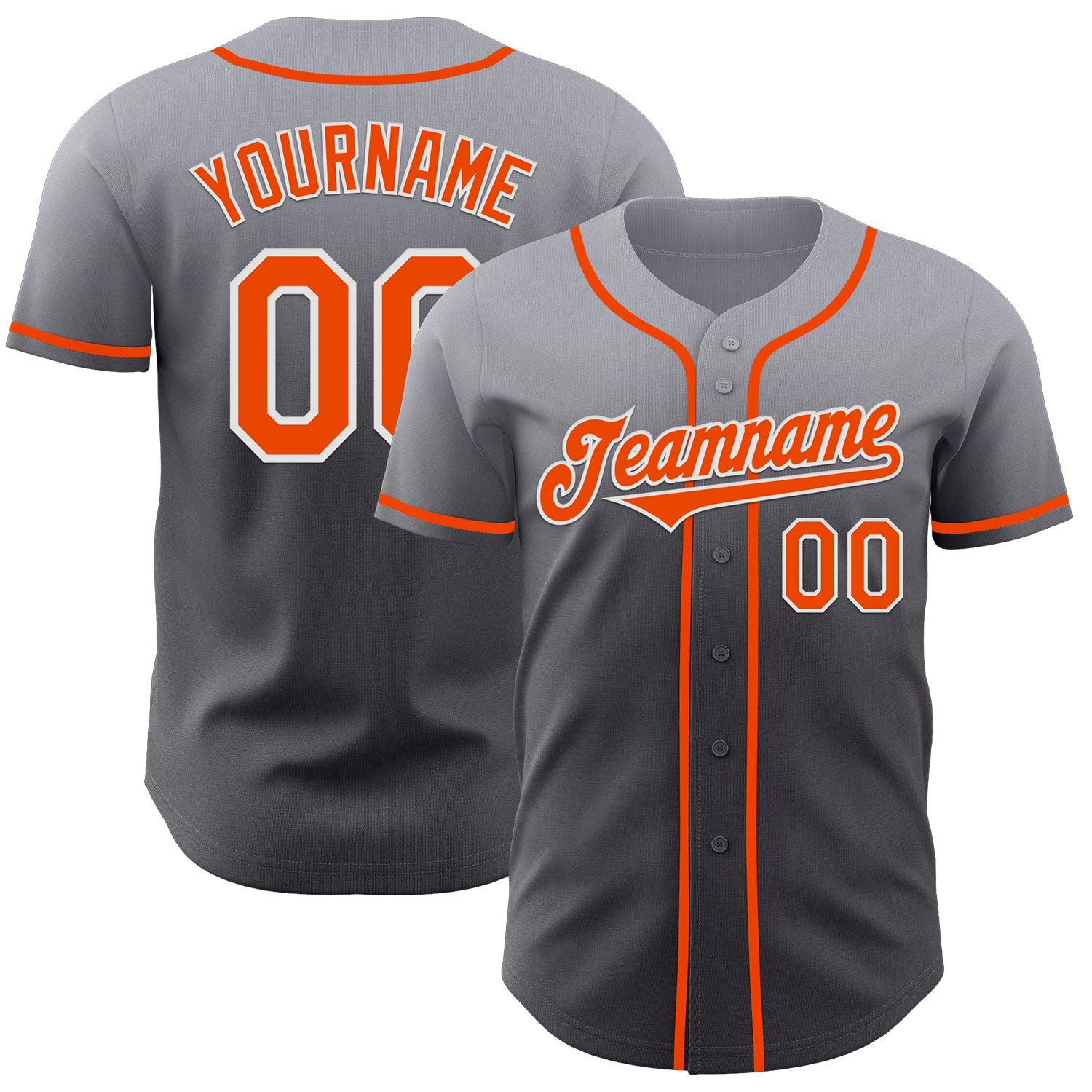 Custom Gray Orange Steel Gray-White Authentic Fade Fashion Baseball Jersey - Main View