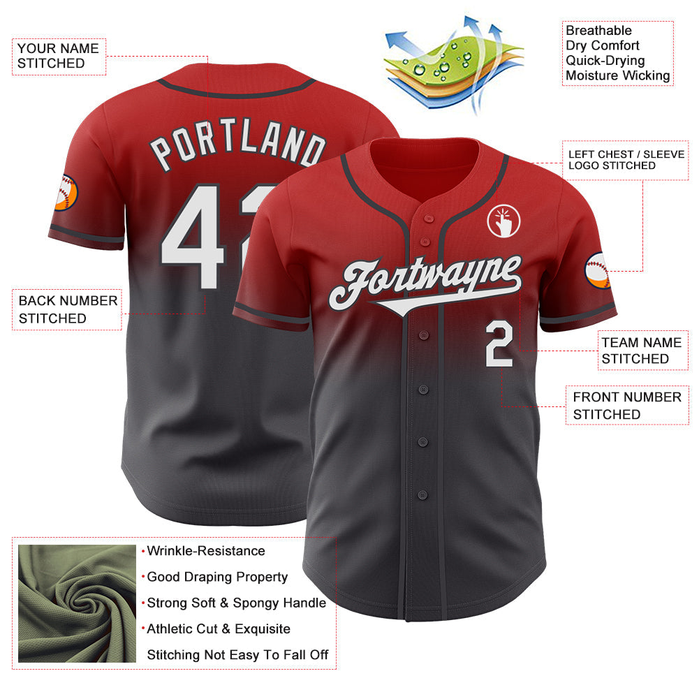 Custom Red White-Steel Gray Authentic Fade Fashion Baseball Jersey view 3