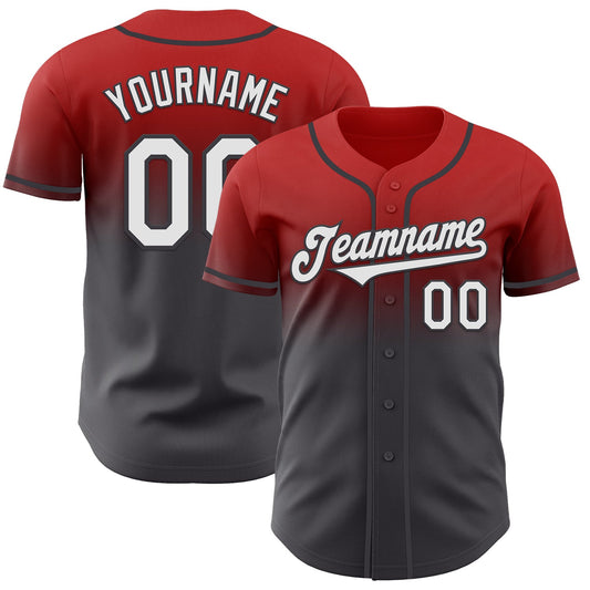Custom Red White-Steel Gray Authentic Fade Fashion Baseball Jersey - Main View