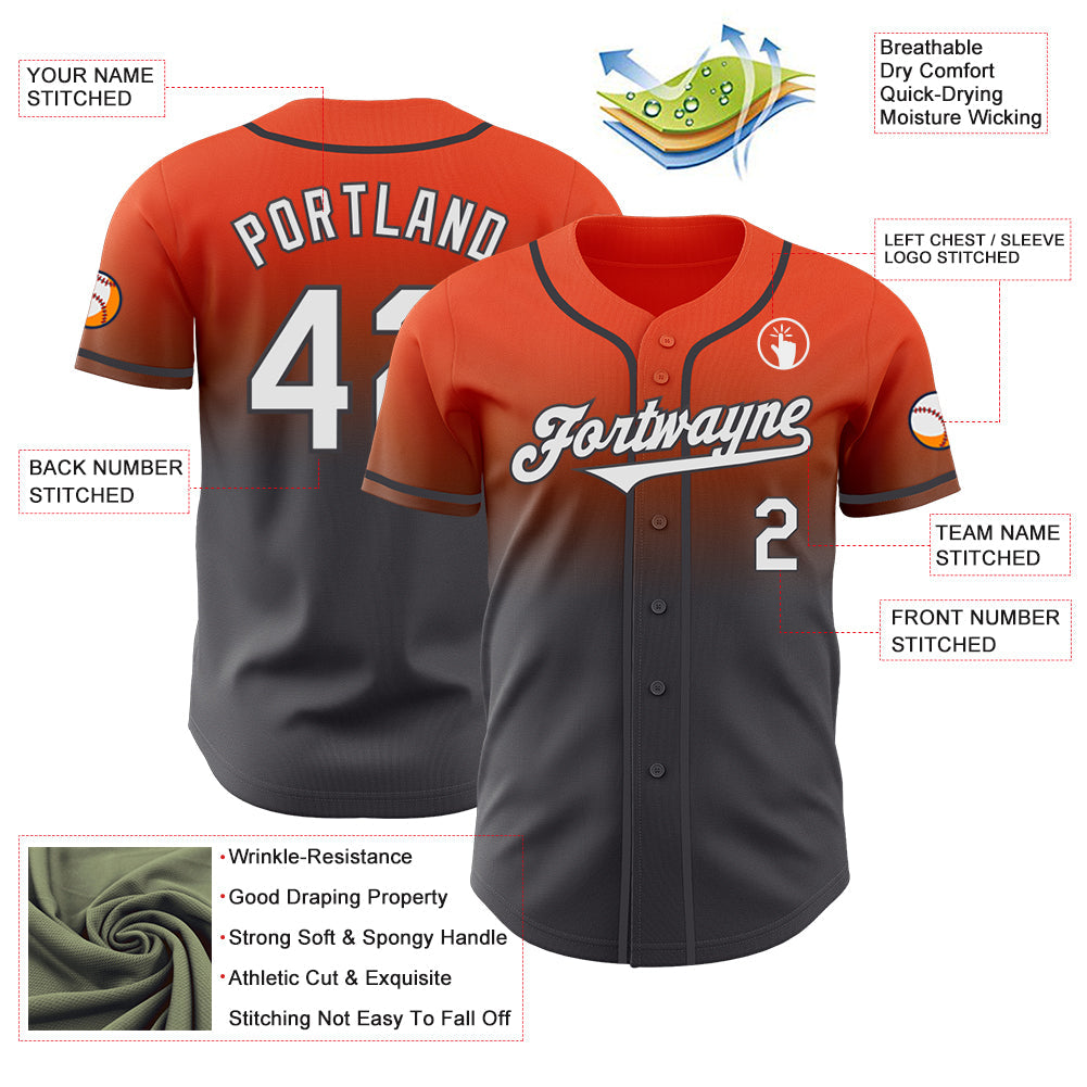 Custom Orange White-Steel Gray Authentic Fade Fashion Baseball Jersey view 3