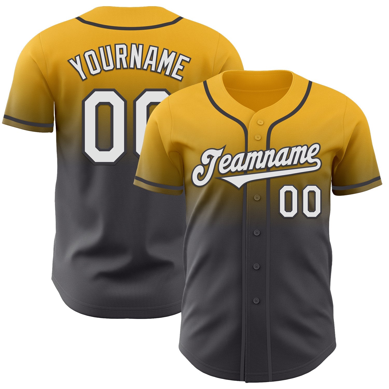 Custom Gold White-Steel Gray Authentic Fade Fashion Baseball Jersey - Main View