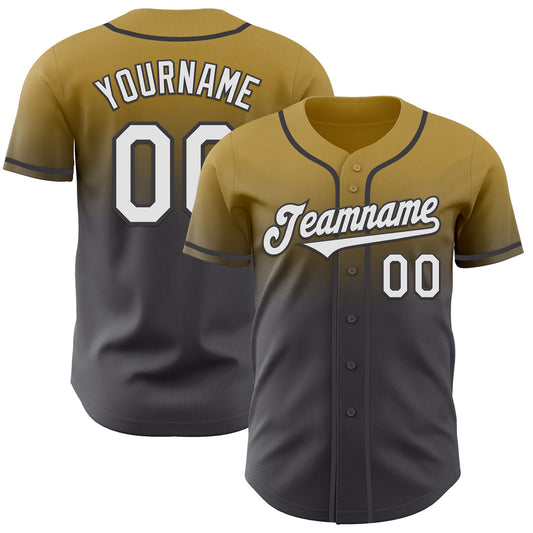 Custom Old Gold White-Steel Gray Authentic Fade Fashion Baseball Jersey - Main View