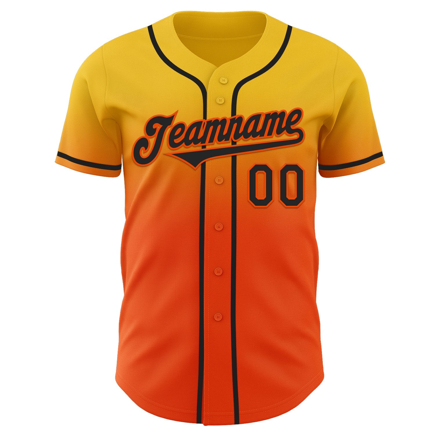Custom Yellow Black-Orange Authentic Fade Fashion Baseball Jersey view 2