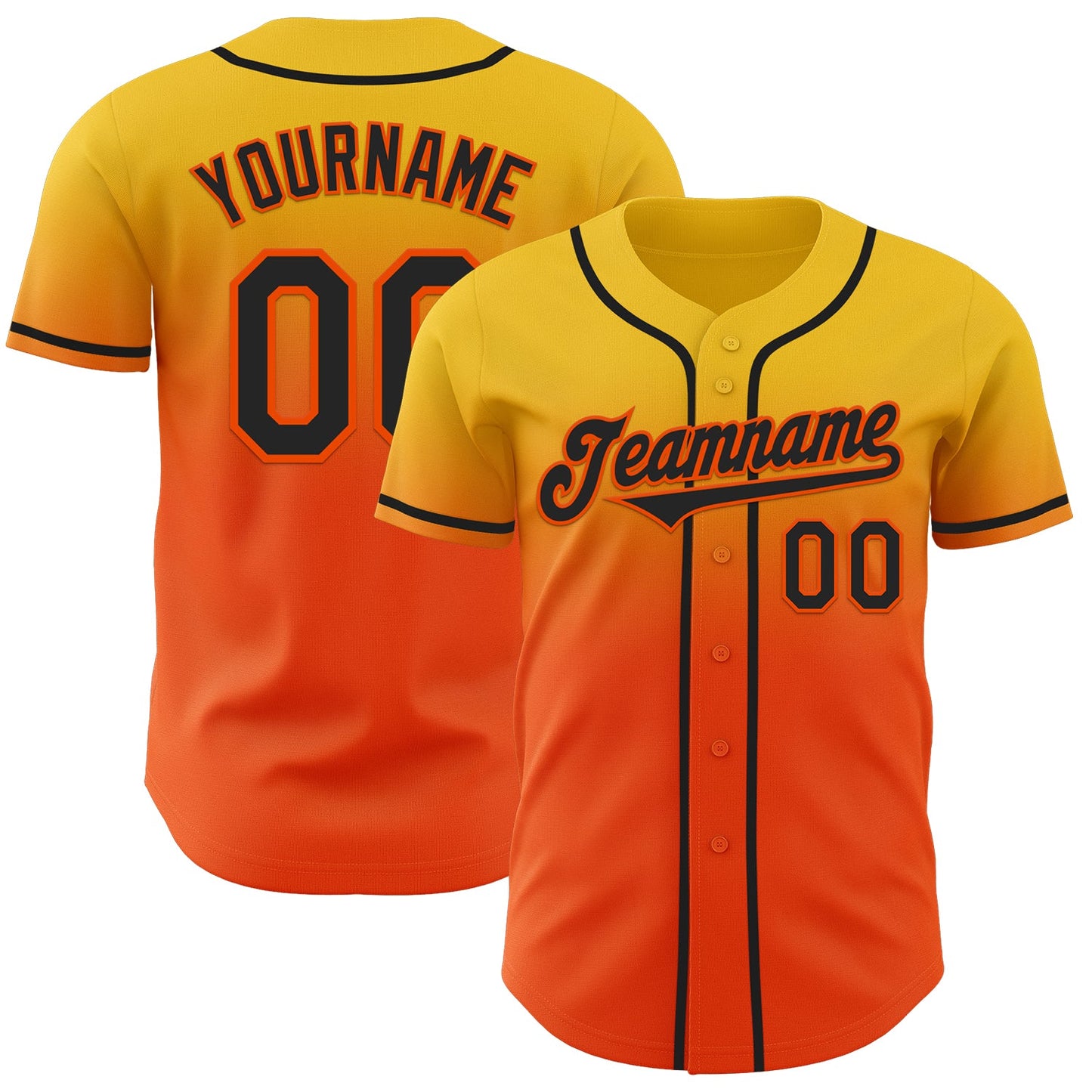Custom Yellow Black-Orange Authentic Fade Fashion Baseball Jersey - Main View