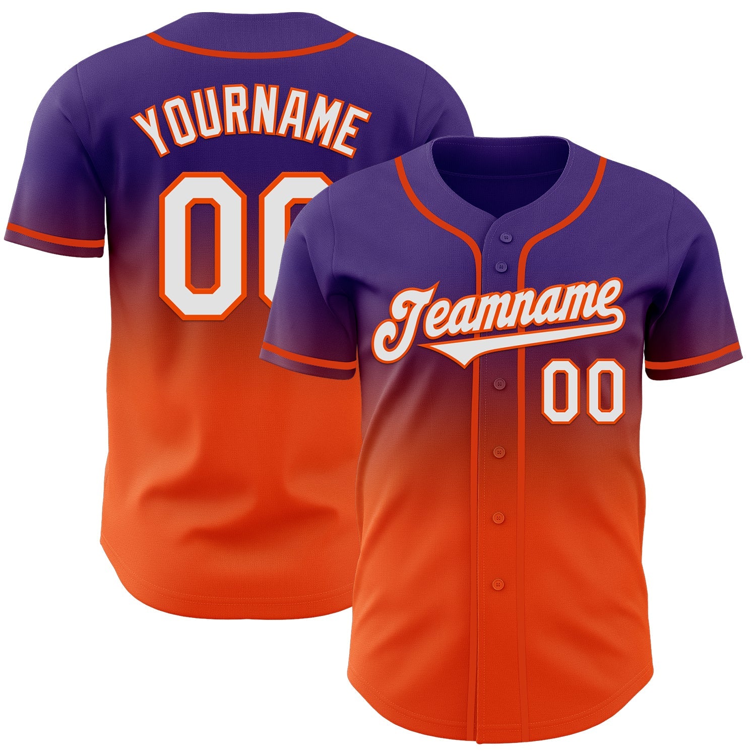 Custom Purple White-Orange Authentic Fade Fashion Baseball Jersey - Main View