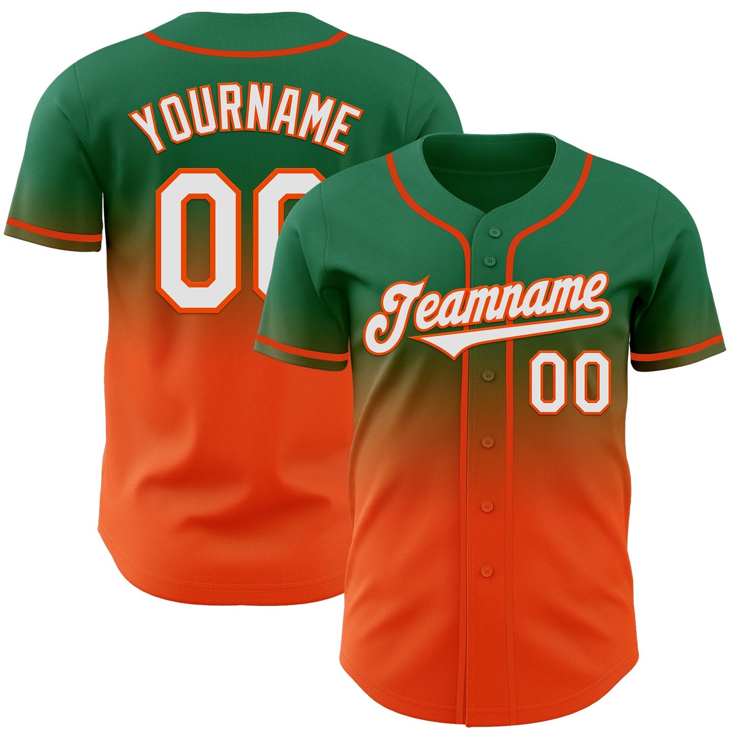 Custom Kelly Green White-Orange Authentic Fade Fashion Baseball Jersey - Main View