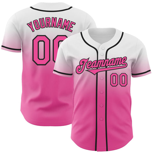 Custom White Pink-Black Authentic Fade Fashion Baseball Jersey - Main View