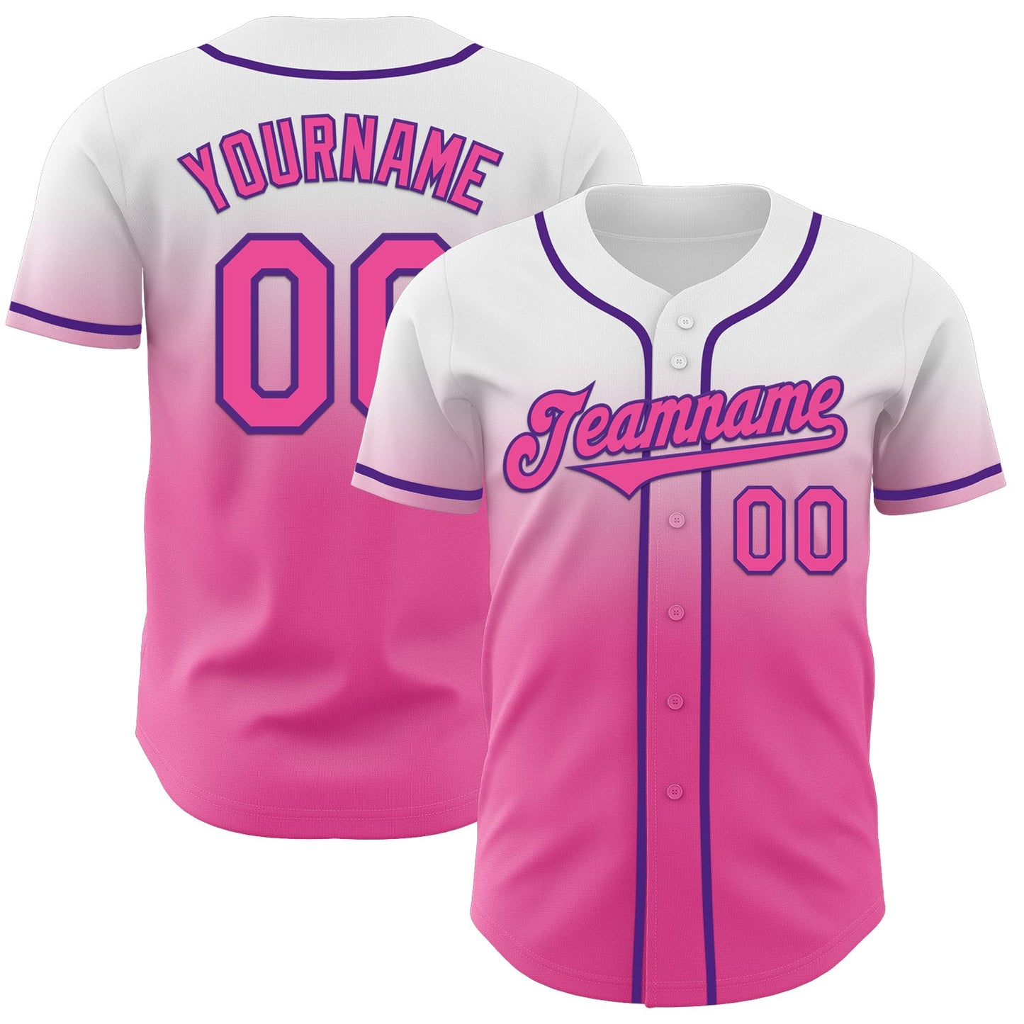 Custom White Pink-Purple Authentic Fade Fashion Baseball Jersey - Main View