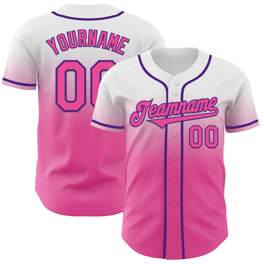 Custom White Pink-Purple Authentic Fade Fashion Baseball Jersey - Main View
