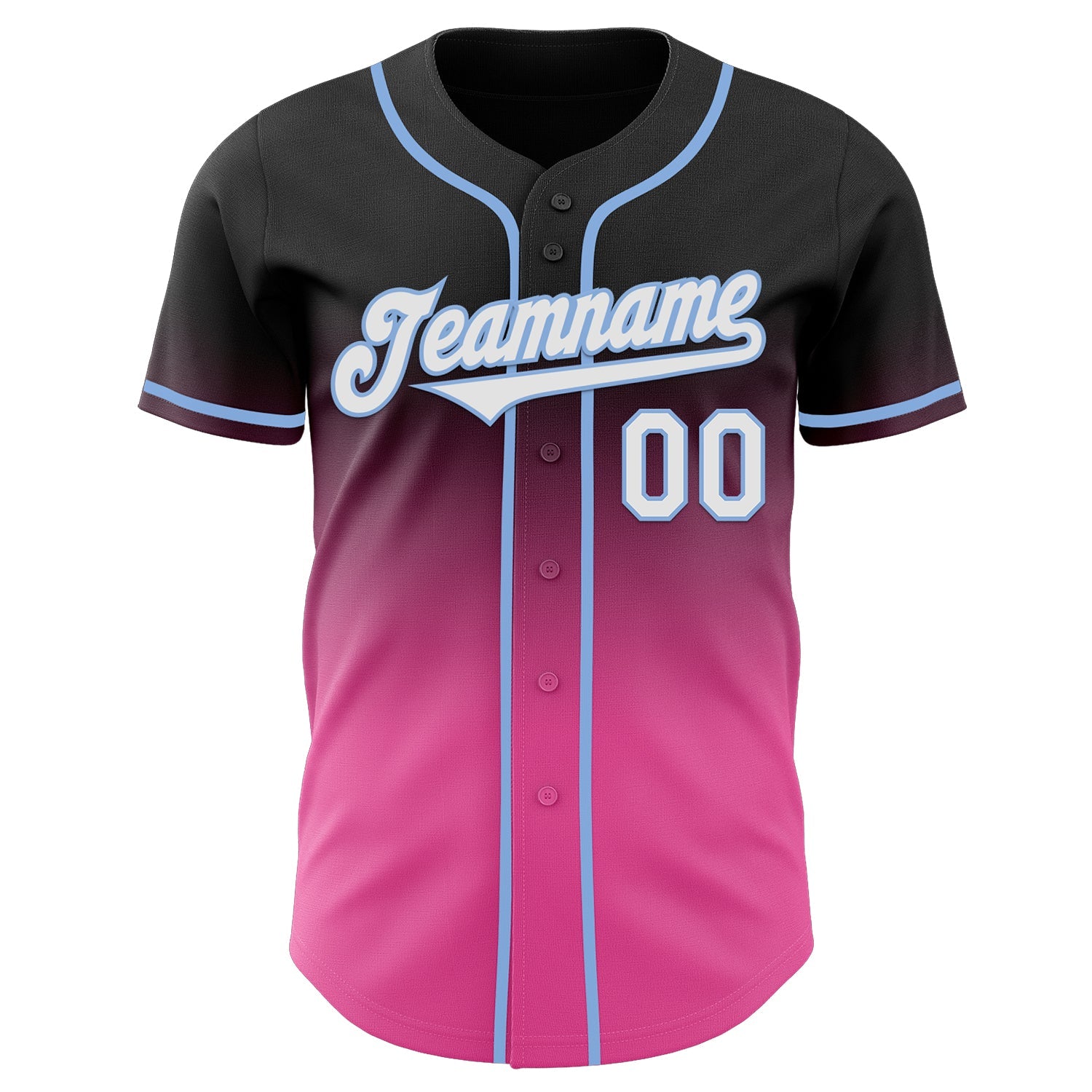 Custom Black White Pink-Light Blue Authentic Fade Fashion Baseball Jersey view 2