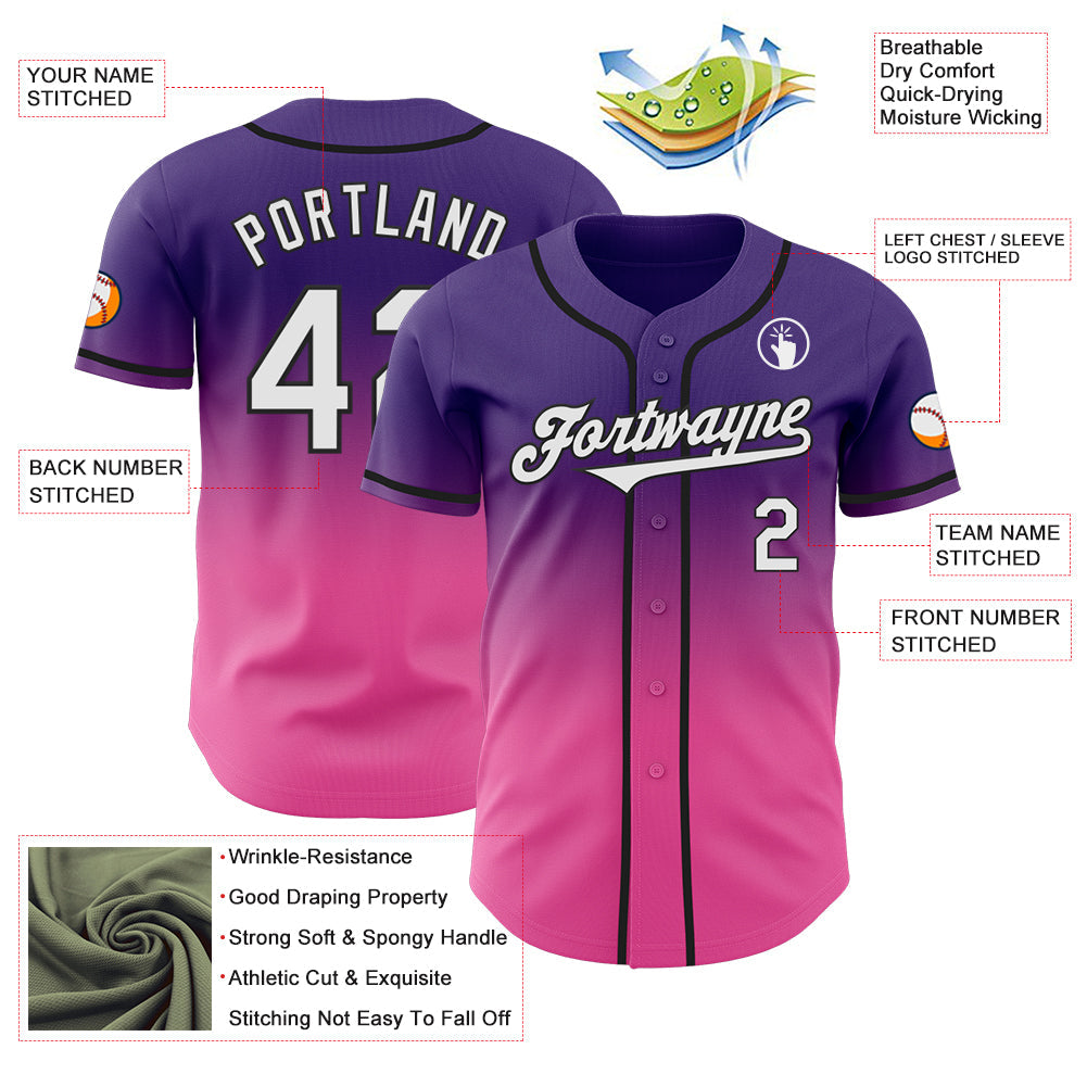 Custom Purple White Pink-Black Authentic Fade Fashion Baseball Jersey view 3