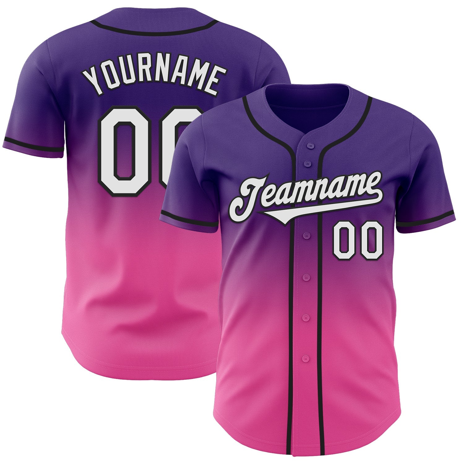 Custom Purple White Pink-Black Authentic Fade Fashion Baseball Jersey - Main View