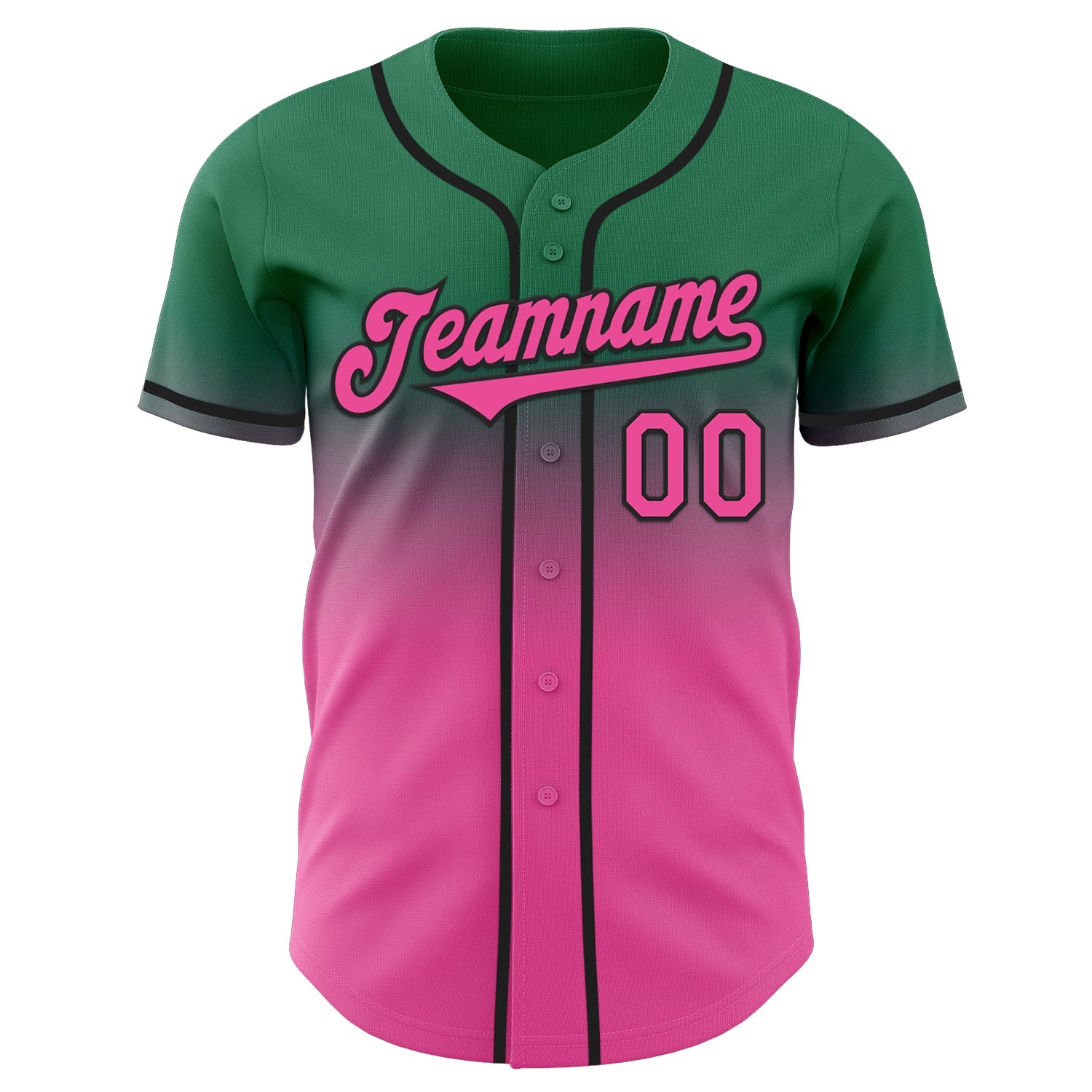 Custom Kelly Green Pink-Black Authentic Fade Fashion Baseball Jersey view 2