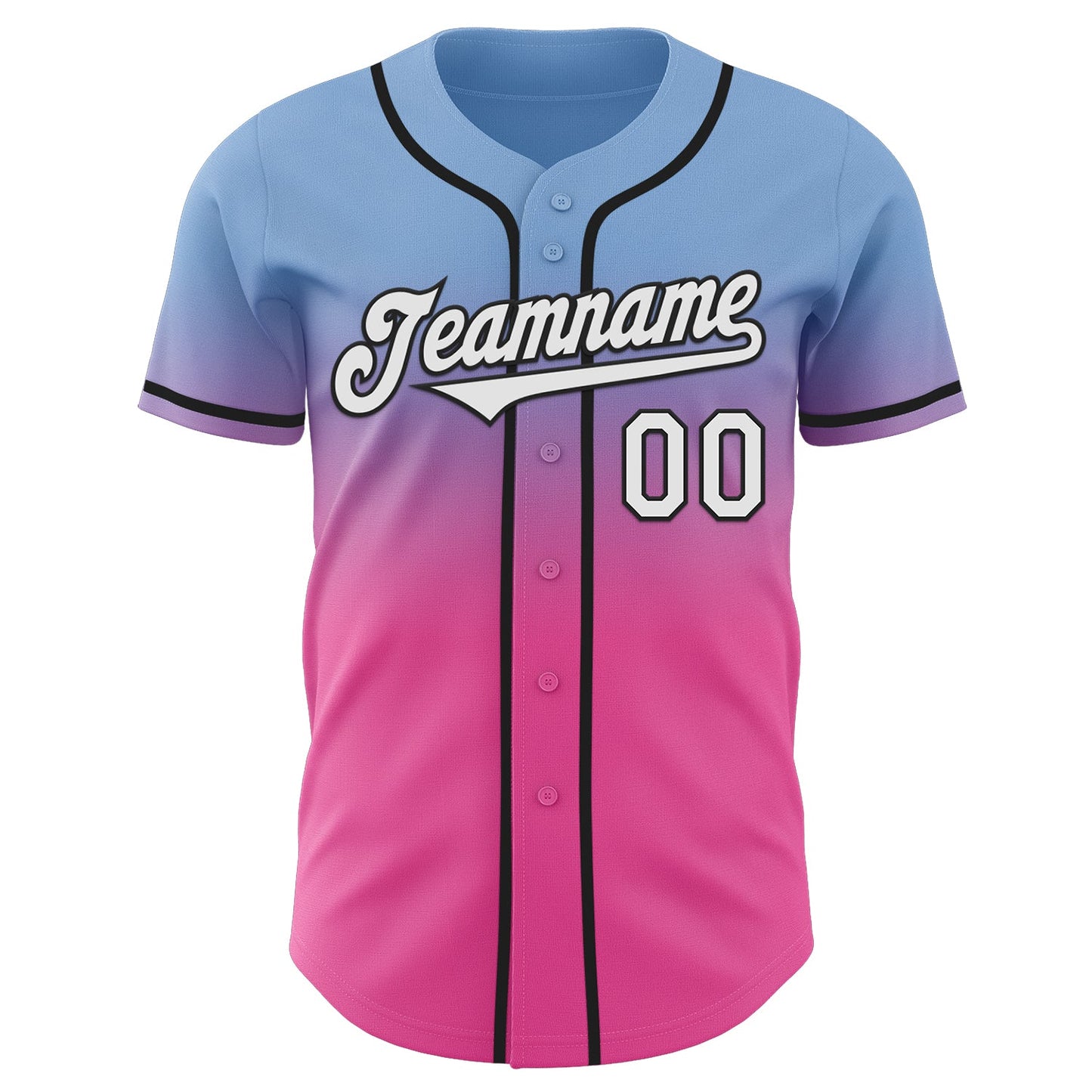 Custom Light Blue White Pink-Black Authentic Fade Fashion Baseball Jersey view 2