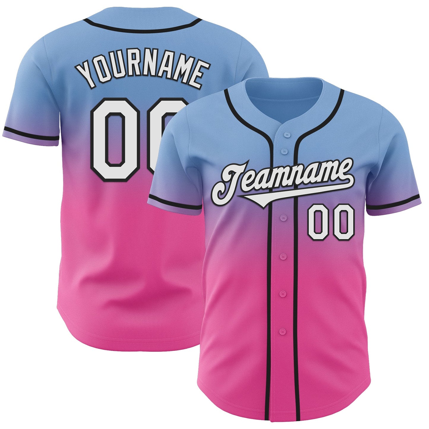 Custom Light Blue White Pink-Black Authentic Fade Fashion Baseball Jersey - Main View