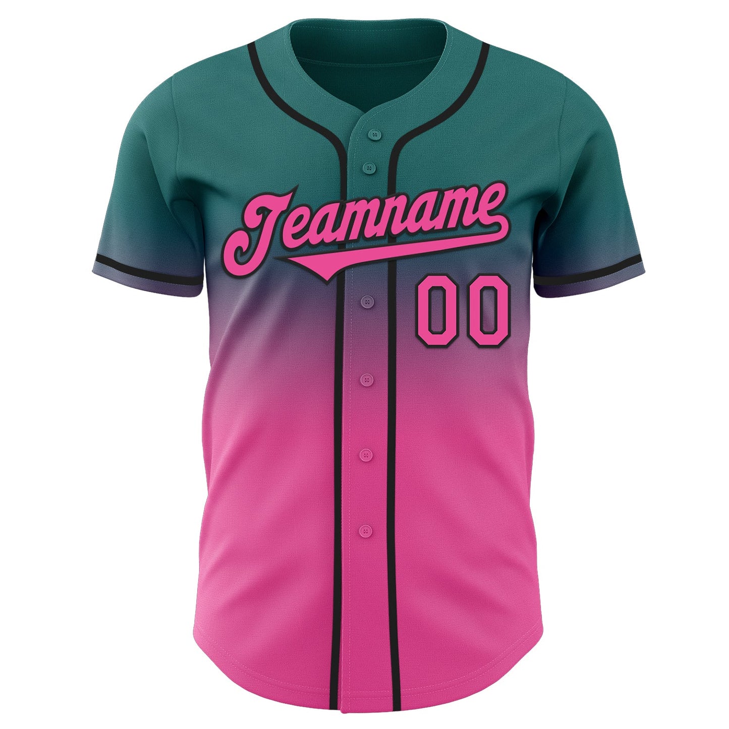 Custom Teal Pink-Black Authentic Fade Fashion Baseball Jersey view 2