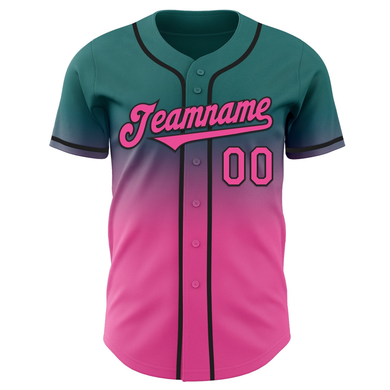 Custom Teal Pink-Black Authentic Fade Fashion Baseball Jersey view 2