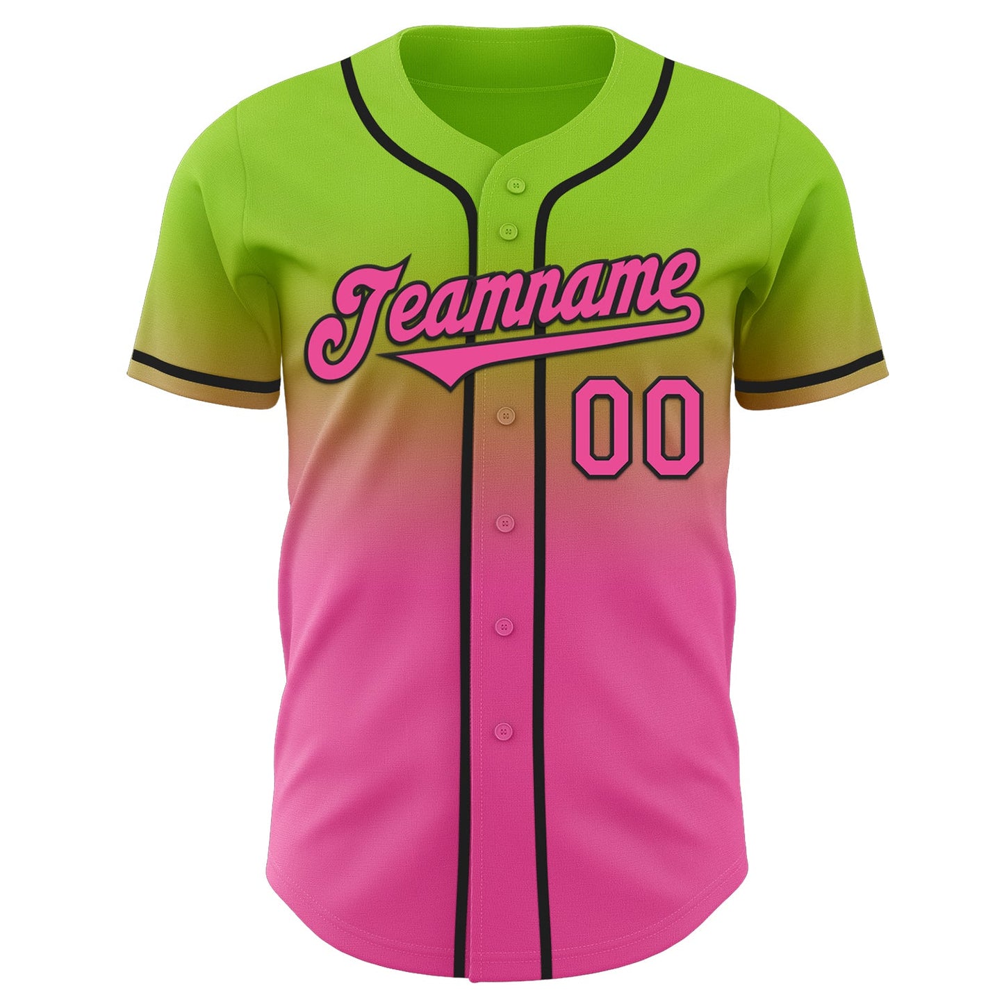 Custom Neon Green Pink-Black Authentic Fade Fashion Baseball Jersey view 2