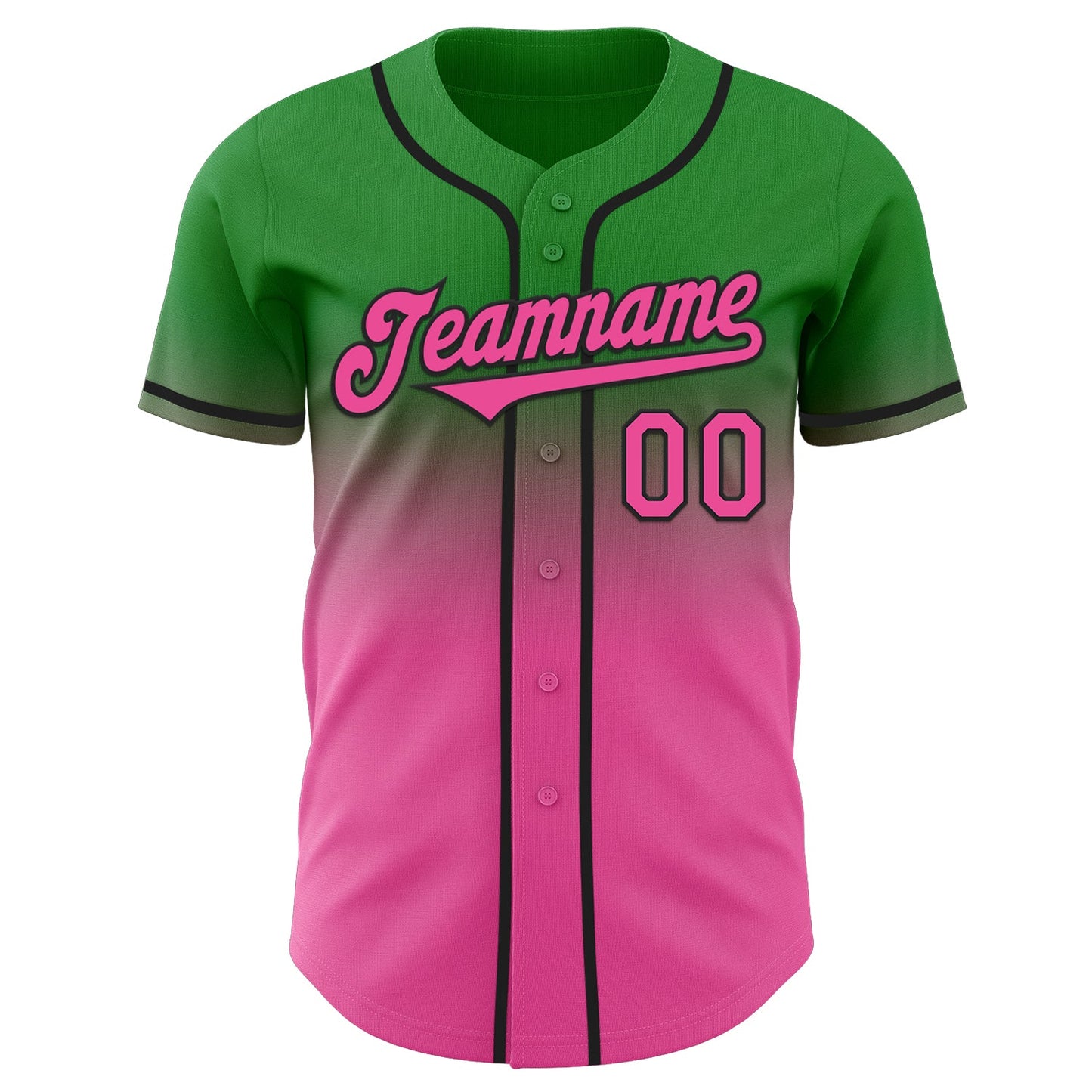 Custom Grass Green Pink-Black Authentic Fade Fashion Baseball Jersey view 2