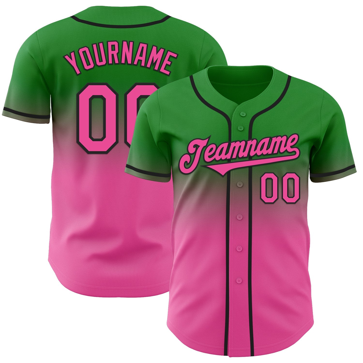 Custom Grass Green Pink-Black Authentic Fade Fashion Baseball Jersey - Main View