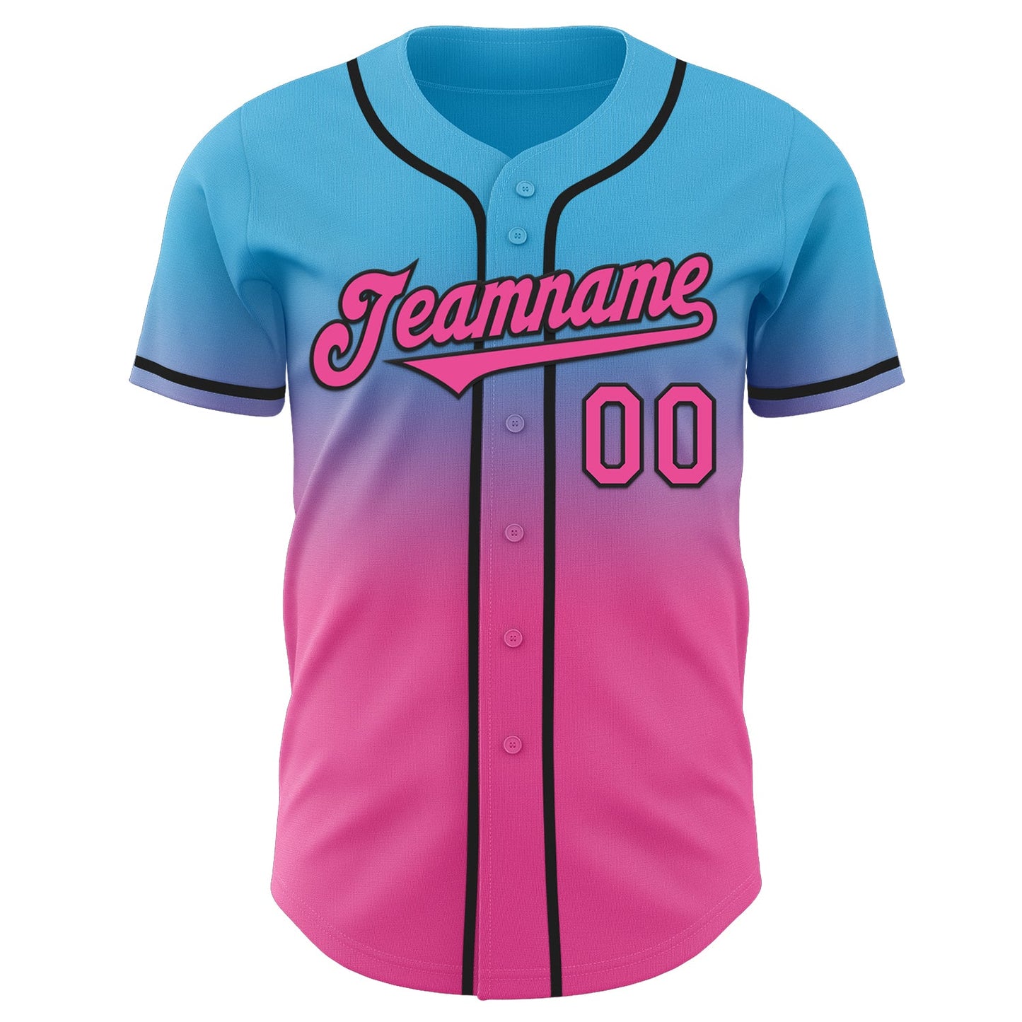 Custom Sky Blue Pink-Black Authentic Fade Fashion Baseball Jersey view 2