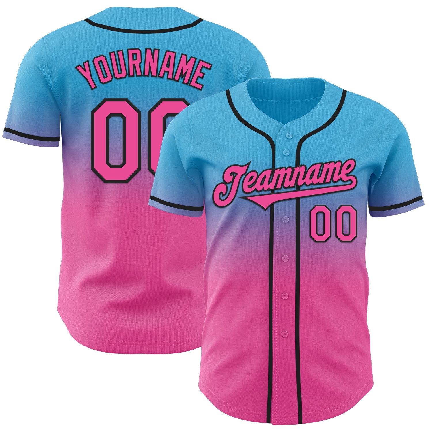 Custom Sky Blue Pink-Black Authentic Fade Fashion Baseball Jersey - Main View