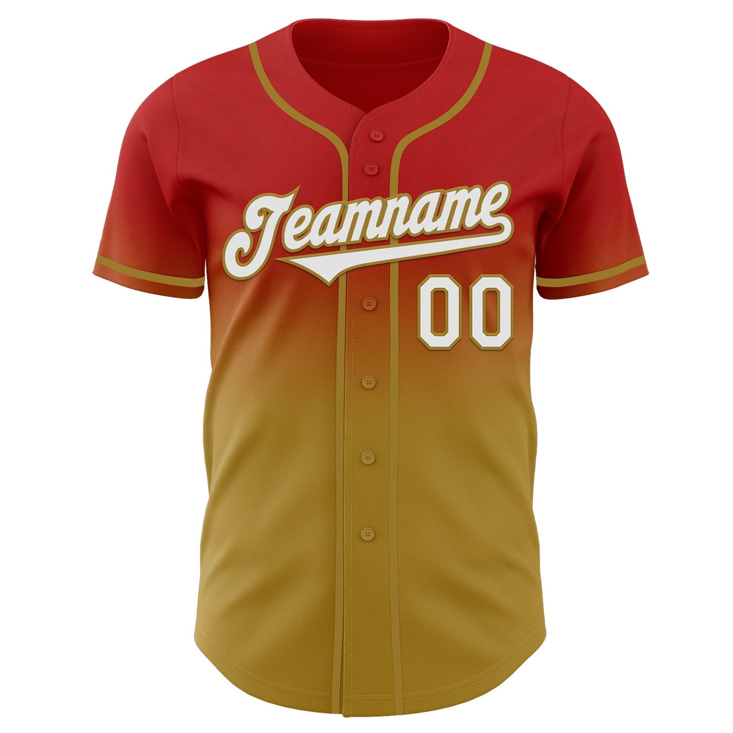 Custom Red White-Old Gold Authentic Fade Fashion Baseball Jersey view 2