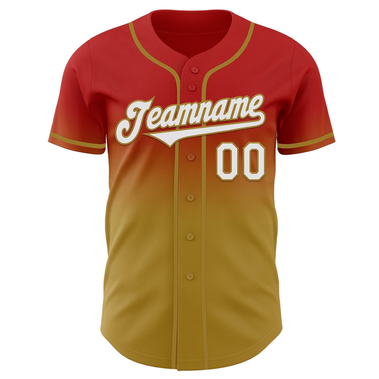 Custom Red White-Old Gold Authentic Fade Fashion Baseball Jersey view 2