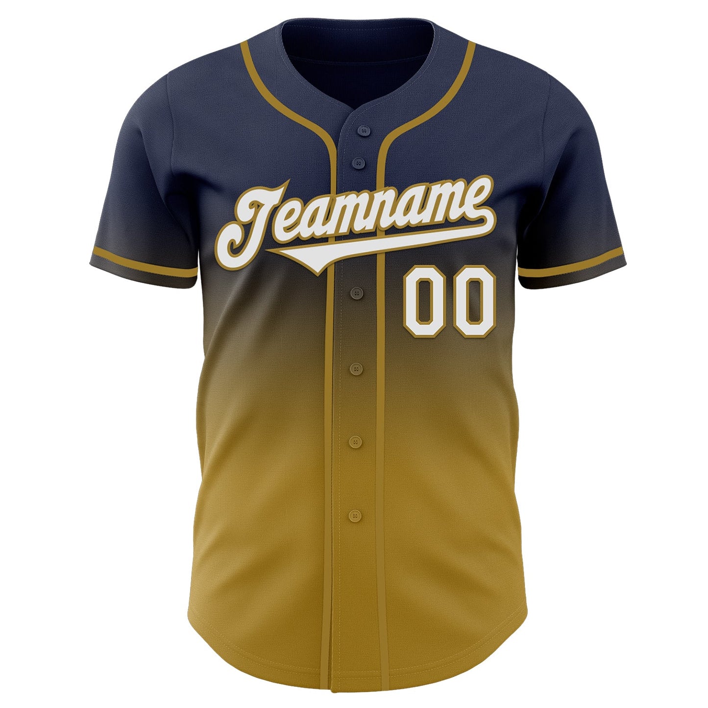Custom Navy White-Old Gold Authentic Fade Fashion Baseball Jersey view 2