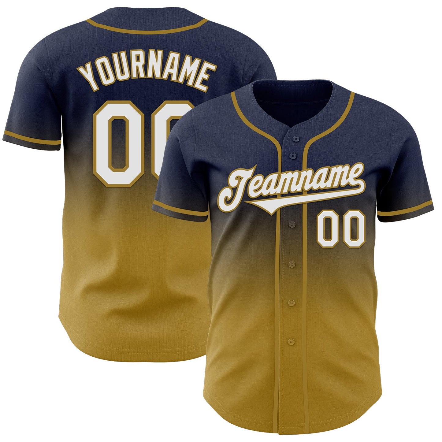 Custom Navy White-Old Gold Authentic Fade Fashion Baseball Jersey - Main View