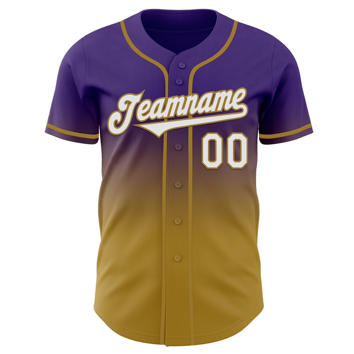 Custom Purple White-Old Gold Authentic Fade Fashion Baseball Jersey view 2