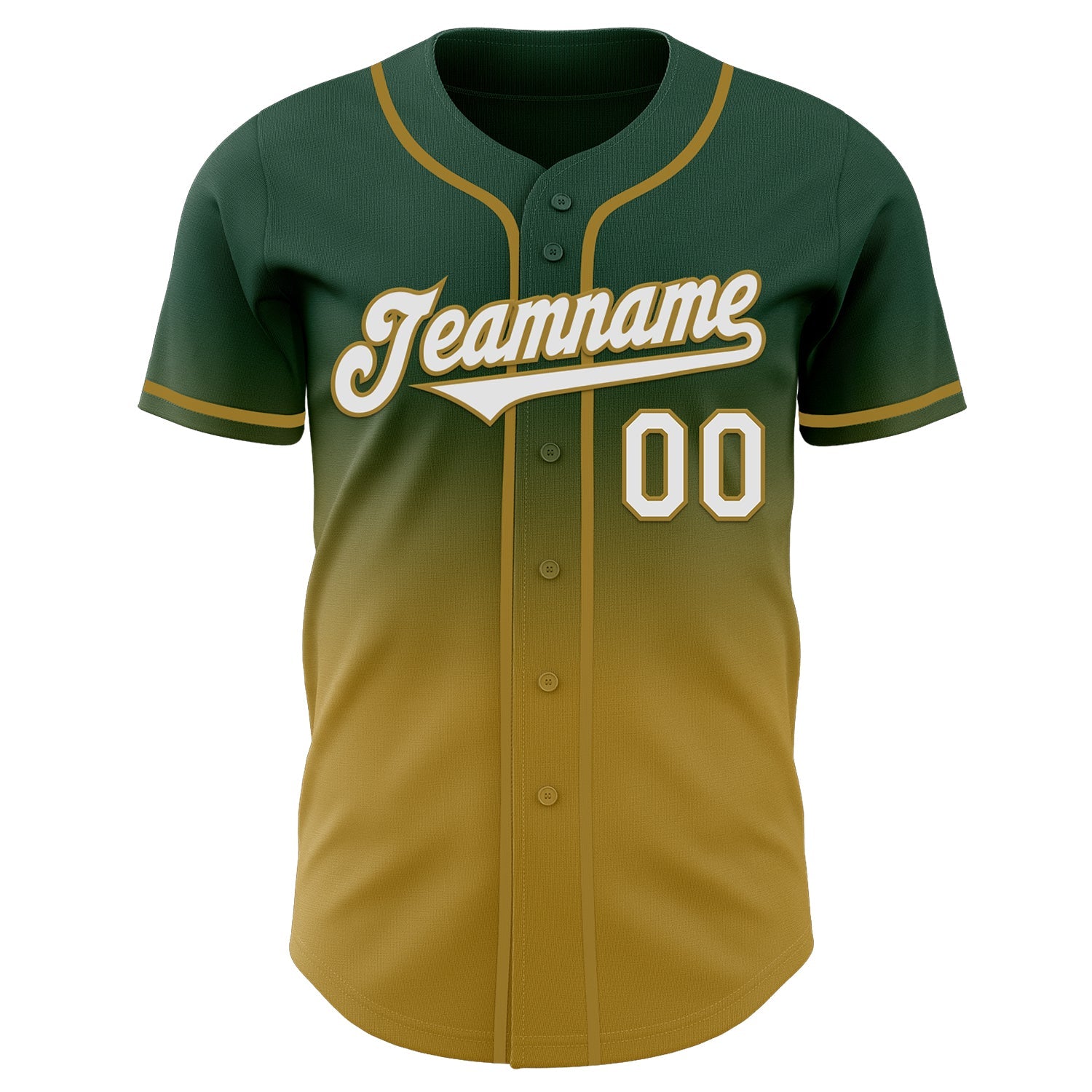 Custom Green White-Old Gold Authentic Fade Fashion Baseball Jersey view 2