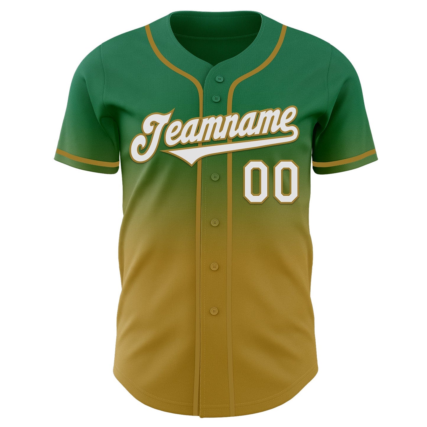 Custom Kelly Green White-Old Gold Authentic Fade Fashion Baseball Jersey view 2