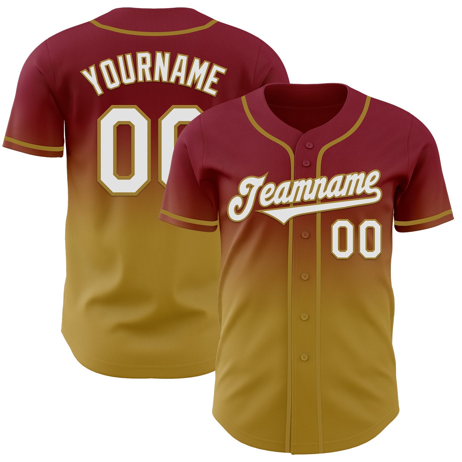 Custom Crimson White-Old Gold Authentic Fade Fashion Baseball Jersey - Main View