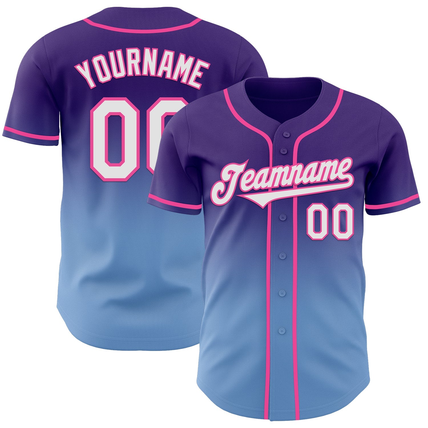 Custom Purple White Light Blue-Pink Authentic Fade Fashion Baseball Jersey - Main View
