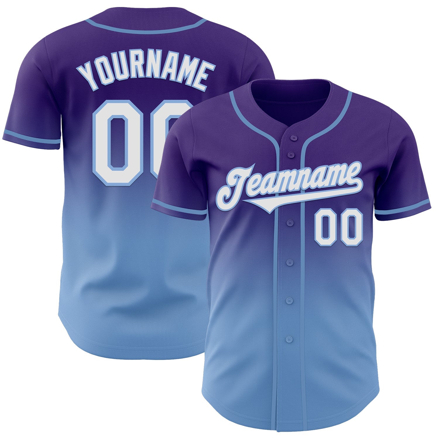 Custom Purple White-Light Blue Authentic Fade Fashion Baseball Jersey - Main View