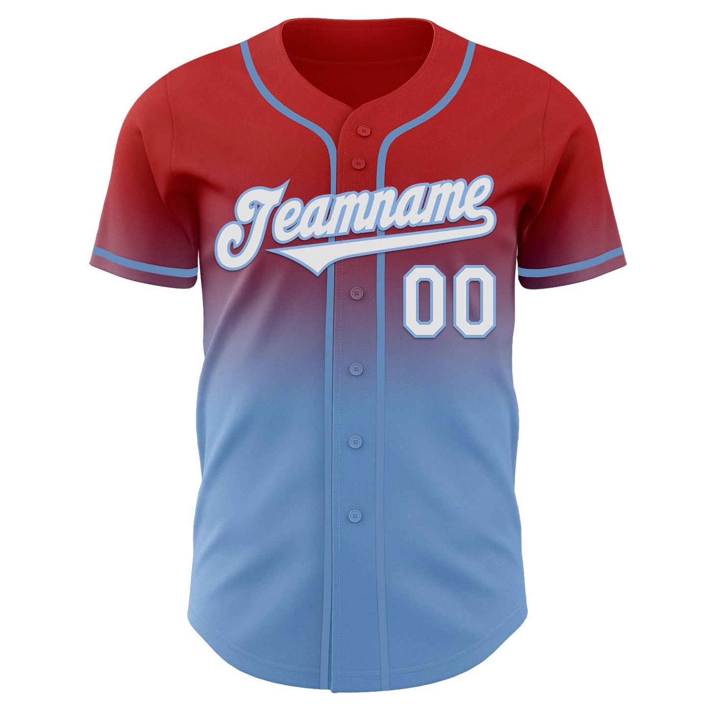 Custom Red White-Light Blue Authentic Fade Fashion Baseball Jersey view 2