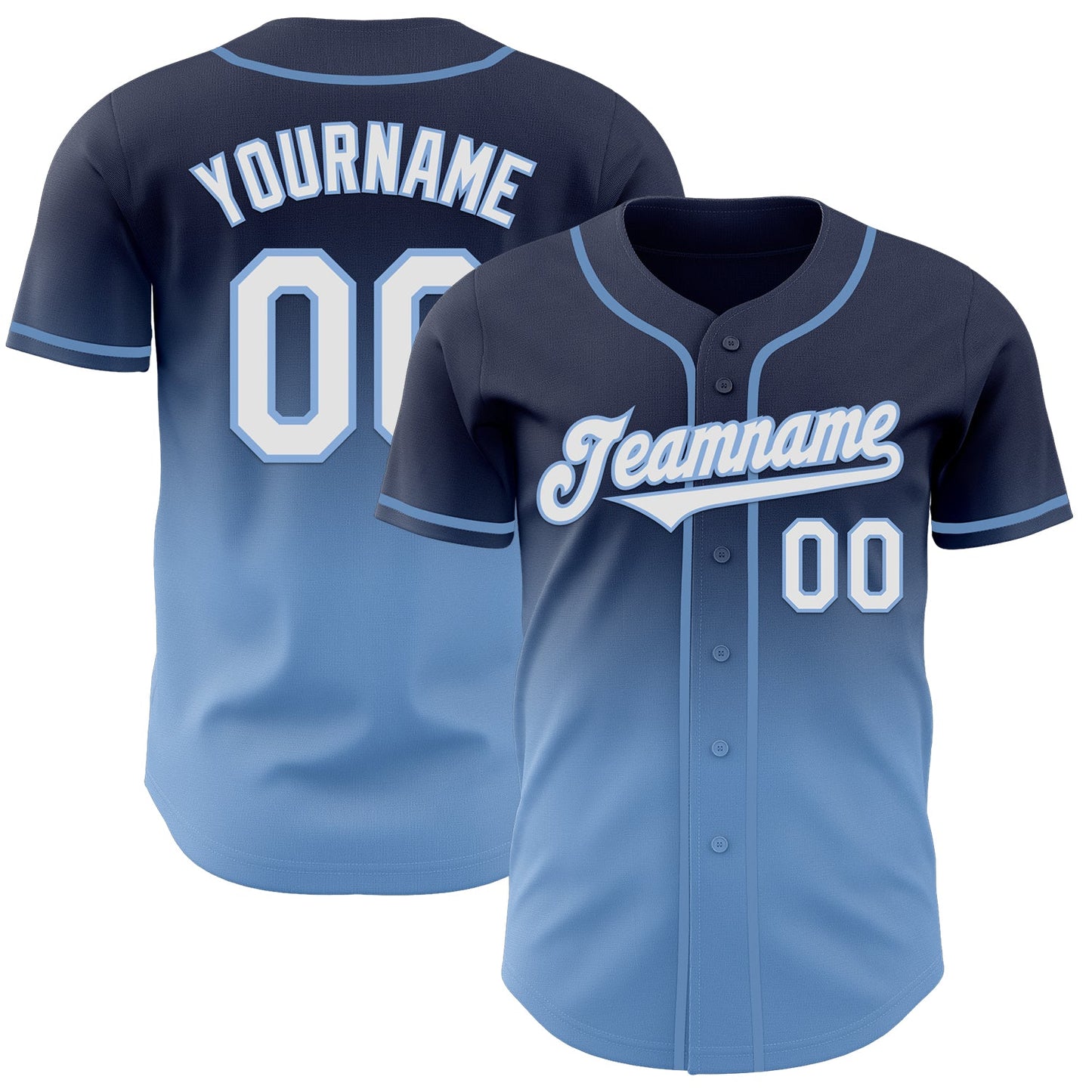 Custom Navy White-Light Blue Authentic Fade Fashion Baseball Jersey - Main View
